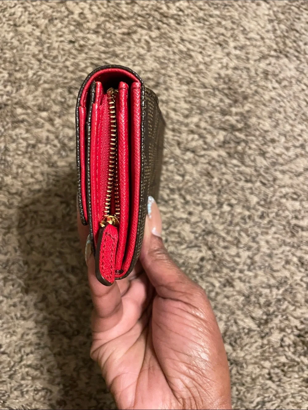 Michael Kors Brown MK Logo Continental Wallet with Red Trim